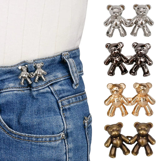 2Pcs Adjustable Jean Buttons Pins Cute Bear Pants Button Pins No Sew and Tools Instant Pant Waist Tightener for Loose Jeans
