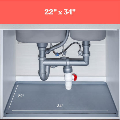 3 in 1 SET: Under Sink Mat with Cutout for Pipes-Cut to Size Under Sink Mat 34x22''-Cut to Fit Sink Mats Silicone