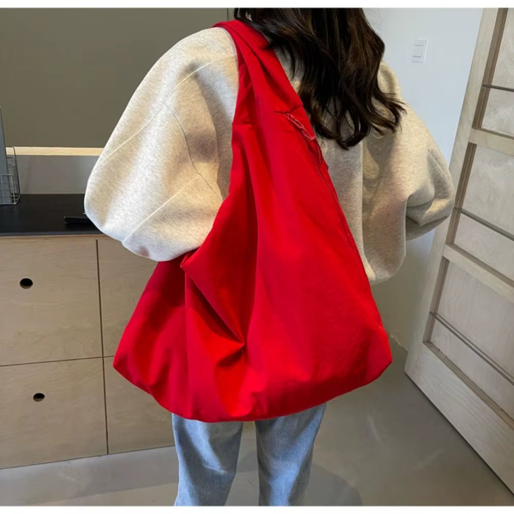 Women'S Solid Color Textured Draped Tote Bag Casual Reusable Canvas Shoulder Bags Large Capacity Shopping Bag All Match Underarm