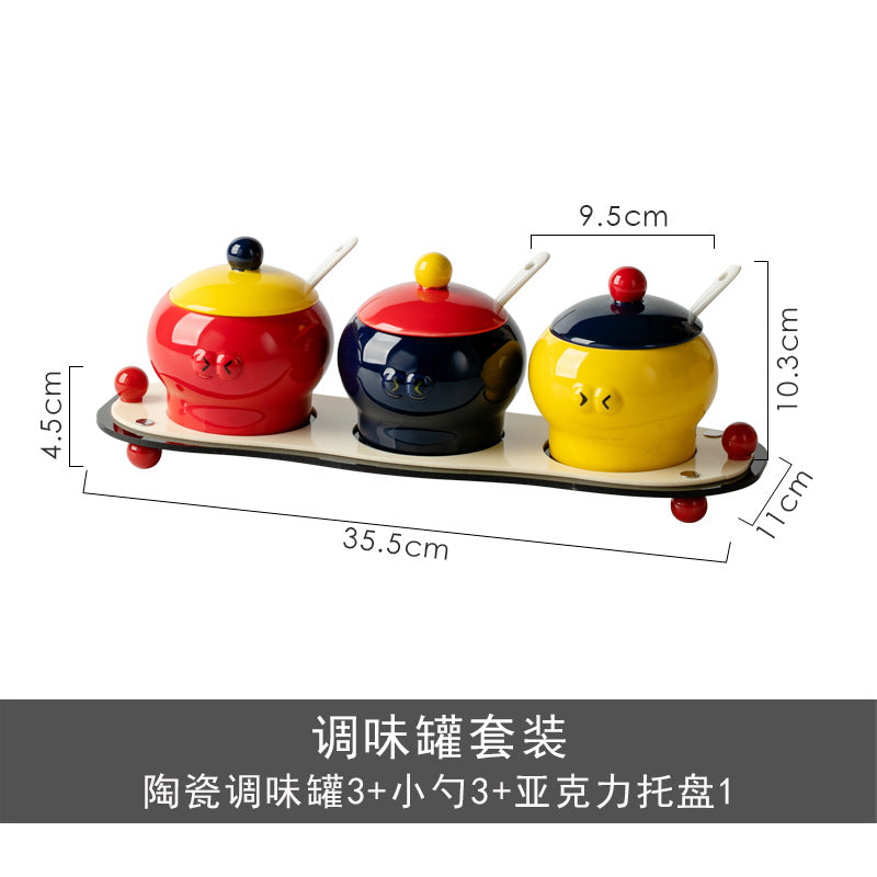 Ceramic Household Cute Seasoning Jar With Lid
