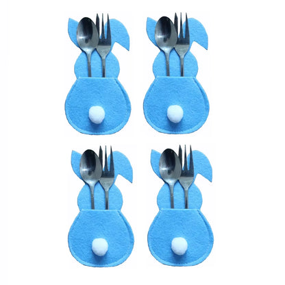 4Pcs Easter Rabbit Knife and Fork Bag with Tail Rabbit Cutlery Holder Bag Happy Easter Day Party Supplies 2023 Cutlery Cover