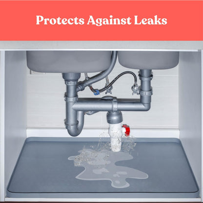 3 in 1 SET: Under Sink Mat with Cutout for Pipes-Cut to Size Under Sink Mat 34x22''-Cut to Fit Sink Mats Silicone