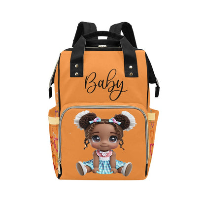 Designer Diaper Bag Backpack - African American Baby Girl Curly Locks Joyora Doll Store