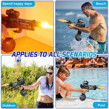2025 NEW Electric Water Shooter, Water Blaster Swimming Pool Toys for Adults Kids Automatic Blaster with Light 32 FT Long Range Rechargeable Waterproof