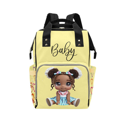 Designer Diaper Bag Backpack - African American Baby Girl Curly Locks Joyora Doll Store