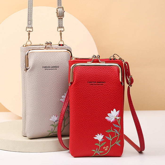 Embroidered Flower Phone Crossbody Bag with Lock - Shoulder Wallet HYX Fashion Life Store
