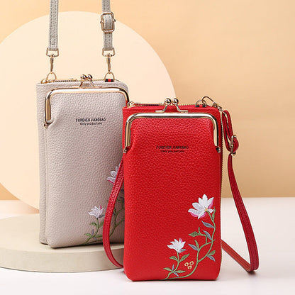 Embroidered Flower Phone Crossbody Bag with Lock - Shoulder Wallet HYX Fashion Life Store
