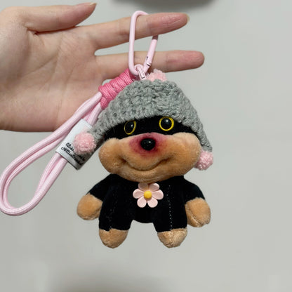 Llavero de muñeca con colgante de abeja y cachorro con sombrero