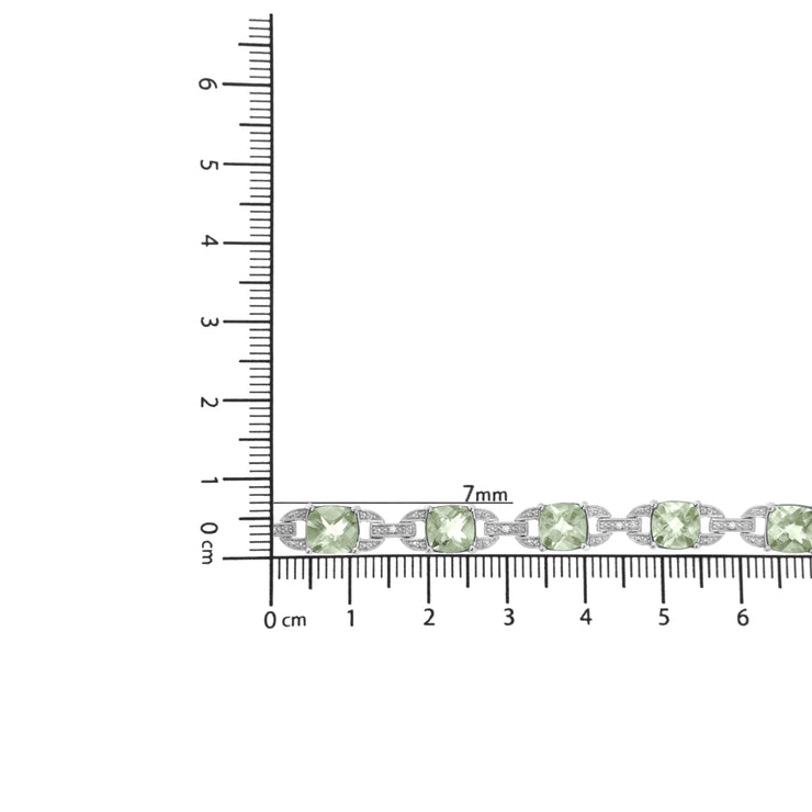 View details for .925 Sterling Silver 7x7 mm Cushion Cut Green Amethyst and 1/20 cttw Round Cut Diamond Fashion Tennis Bracelet (I-J Color, I1-I2 Clarity) - 7"
