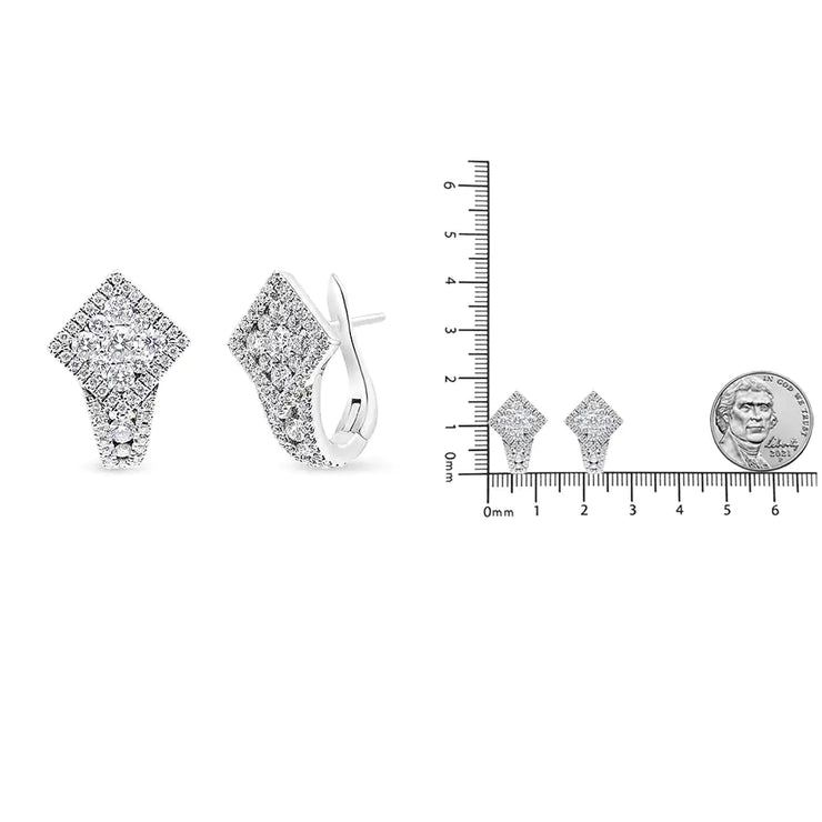 View details for 18K White Gold 1 1/10 Cttw Round Diamond Cluster with Halo Hoop Huggie Earring (F-G Color, VS1-VS2 Clarity) 