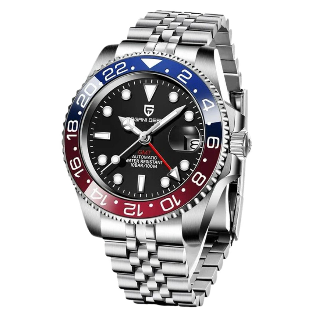 ELEGANCE® P1662 Men Watch Automatic Mechanical GMT Wristwatch Sapphire Glass Stainless Steel 100M Waterproof PAGANI DESIGN Men Watch Store