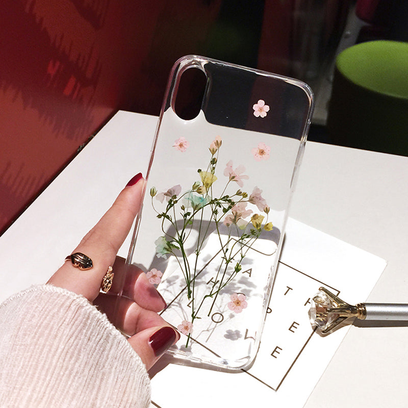 Compatible With Compatible With  , Qianliyao Dried Real Flower Cases For I  XR Case Handmade Clear Soft Back Cover For CJDropshipping