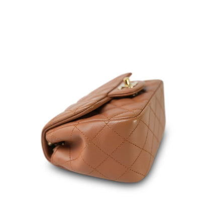 Caramel Lambskin Quilted Mini Square Flap LGHW Stone's Store