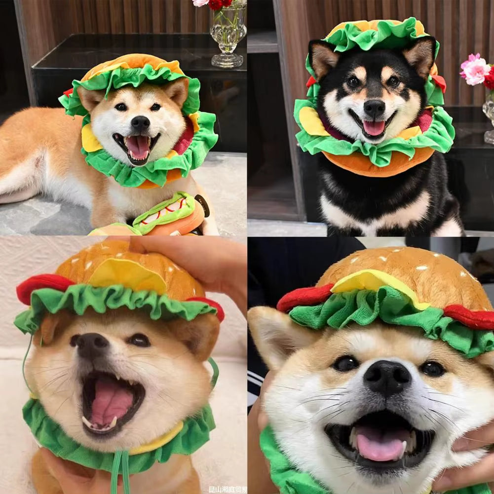 Burger-Shaped Pet Hat Pet Burger Hat Funny Hamburg Shape Pet Hat for Dogs Cats Adjustable Headgear Costume for Photography Props