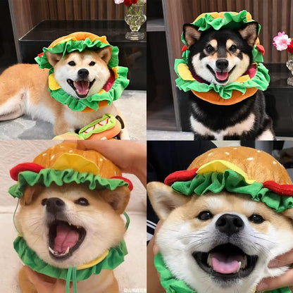 Burger-Shaped Pet Hat Pet Burger Hat Funny Hamburg Shape Pet Hat for Dogs Cats Adjustable Headgear Costume for Photography Props
