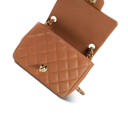 Caramel Lambskin Quilted Mini Square Flap LGHW Stone's Store