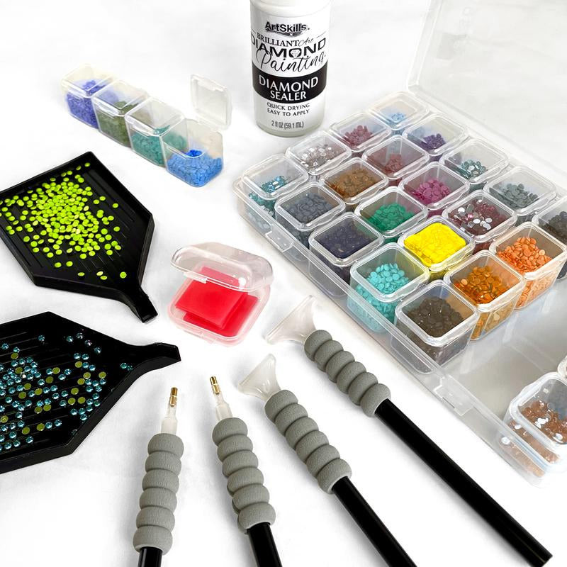 Artskills Mountain Sunset Diamond Painting Kit on Stretched Canvas 21" X 14" - Complete Professional Diamond Art Set W/ Storage and Accessories