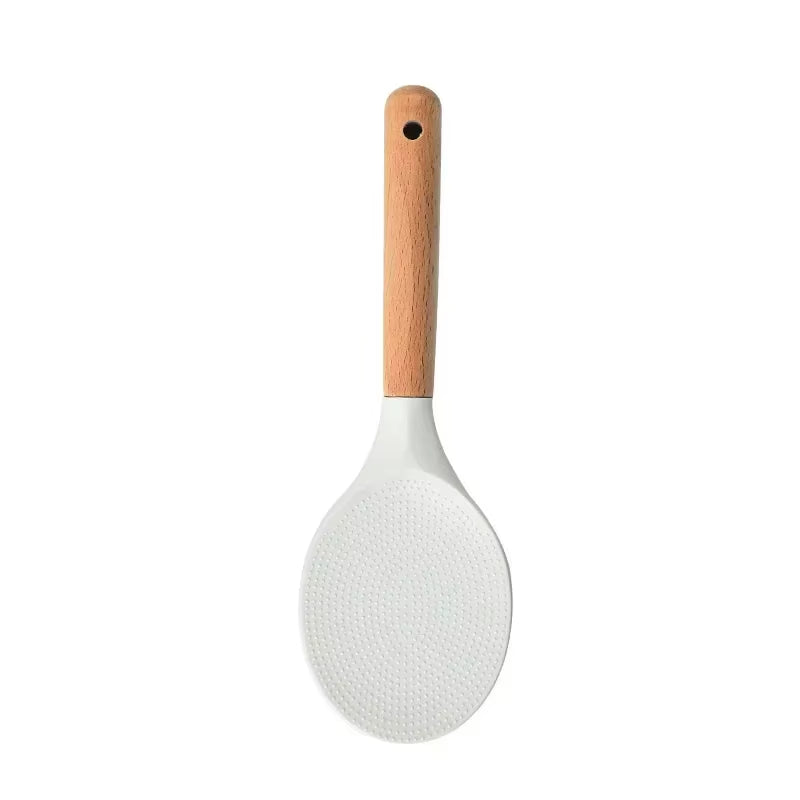 Silicone Rice Shovel Spoon Kitchenware with Long Wooden Handle Household Non-Stick Big Cooking Spatula Scoop Kitchen Gadgets