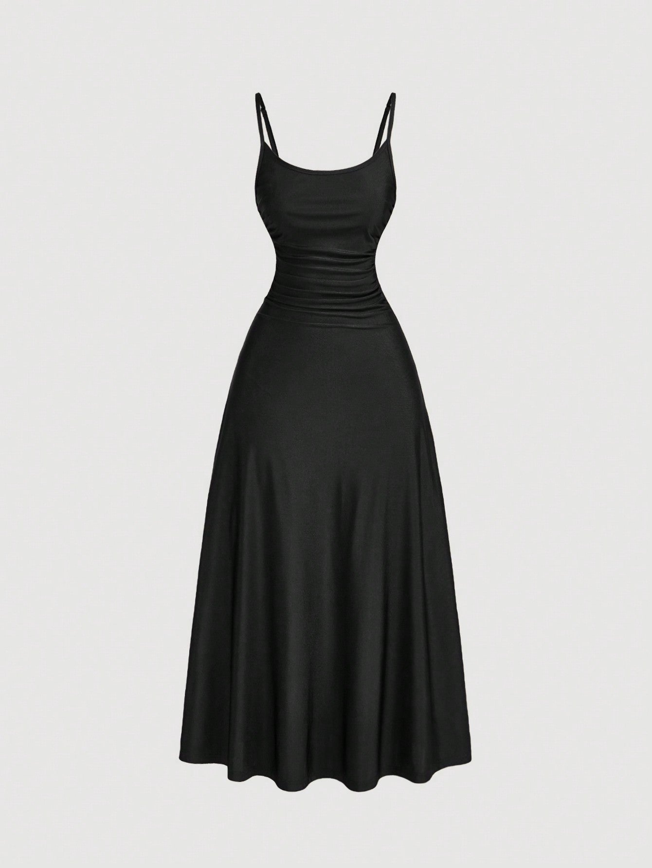 SHEIN MOD Women's Solid Color Ruched Waist Flared Hem Spaghetti Strap Dress,Semi Formal Dress,Elegant Tea Party Dress,Flowy Cruise Women Outfits Lavish Lady Store