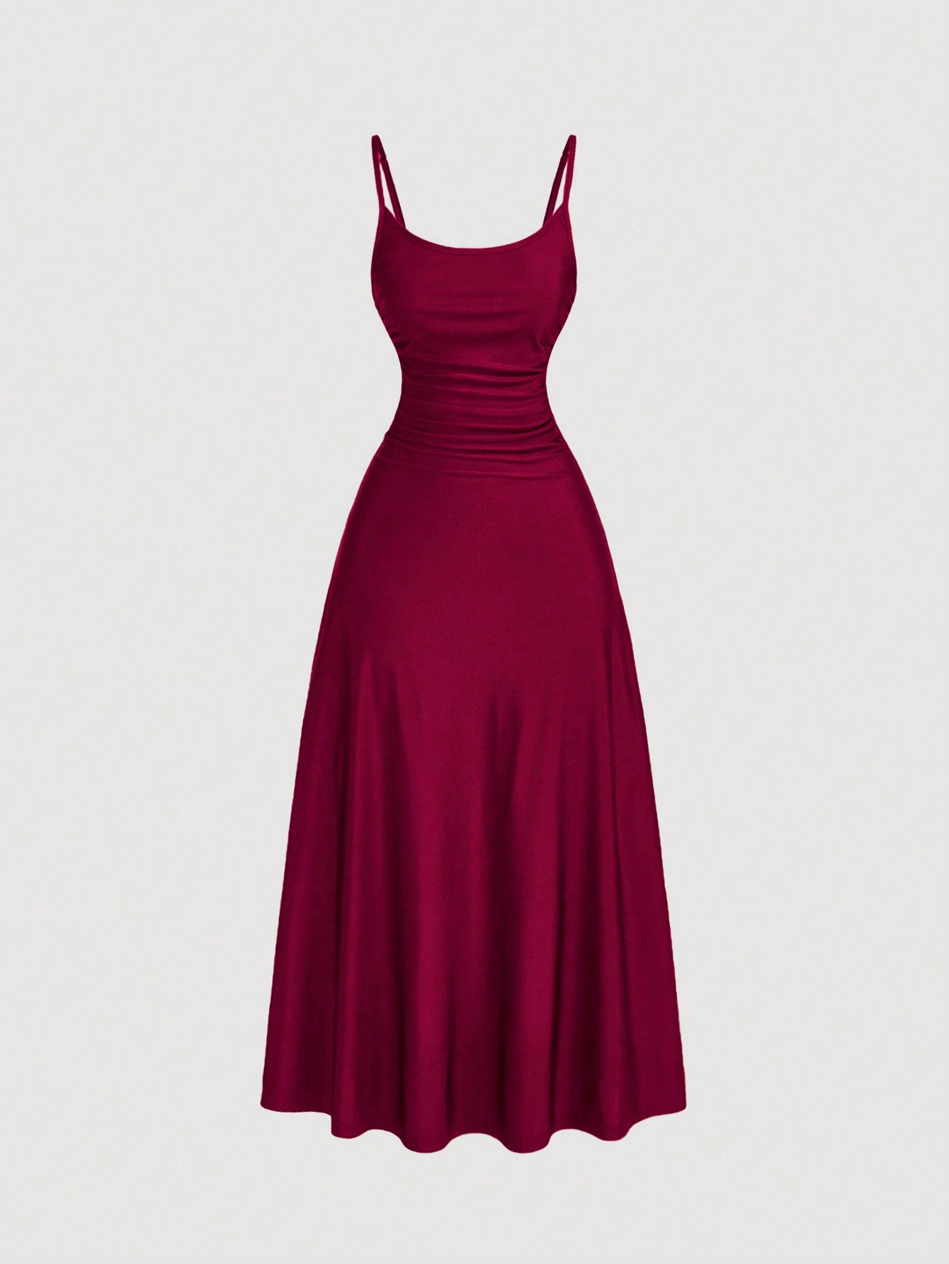 SHEIN MOD Women's Solid Color Ruched Waist Flared Hem Spaghetti Strap Dress,Semi Formal Dress,Elegant Tea Party Dress,Flowy Cruise Women Outfits Lavish Lady Store