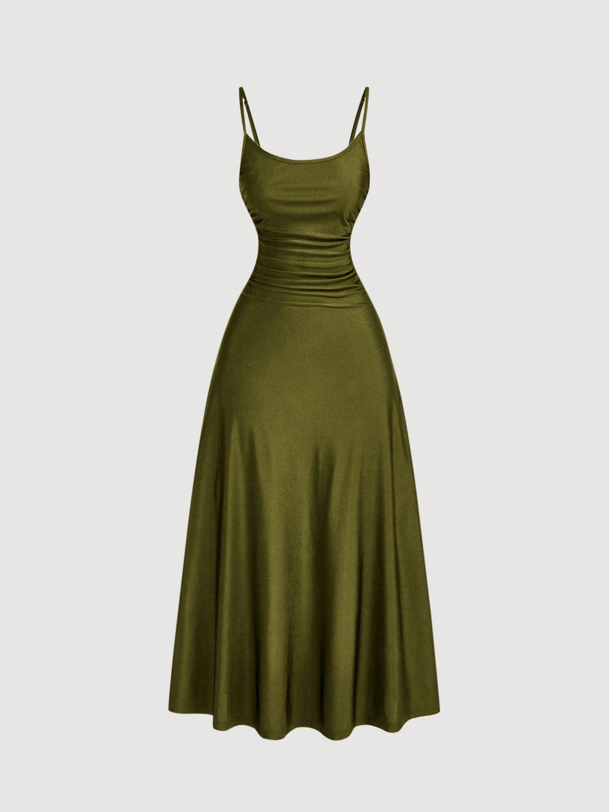 SHEIN MOD Women's Solid Color Ruched Waist Flared Hem Spaghetti Strap Dress,Semi Formal Dress,Elegant Tea Party Dress,Flowy Cruise Women Outfits Lavish Lady Store