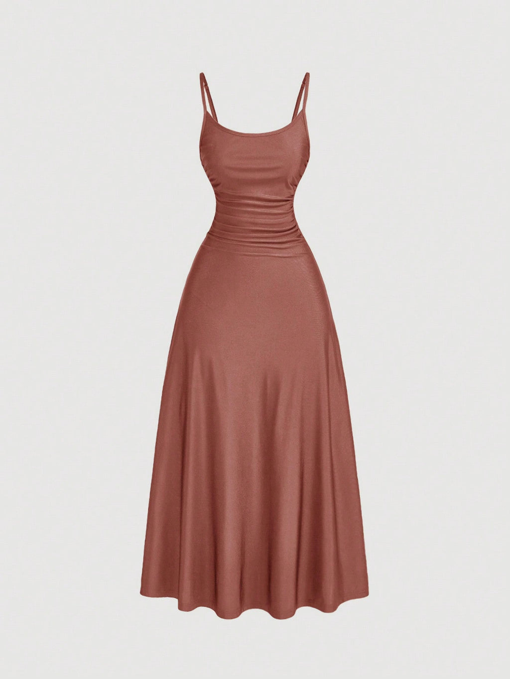 SHEIN MOD Women's Solid Color Ruched Waist Flared Hem Spaghetti Strap Dress,Semi Formal Dress,Elegant Tea Party Dress,Flowy Cruise Women Outfits Lavish Lady Store