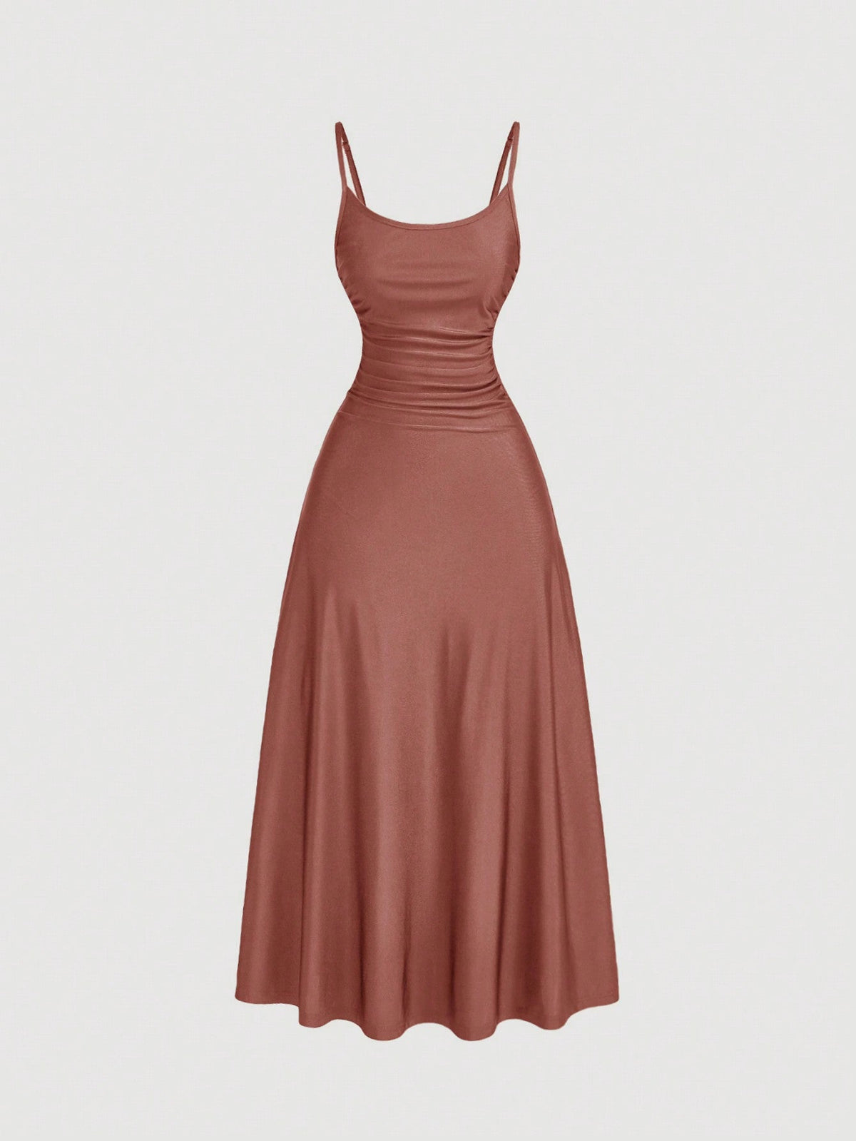SHEIN MOD Women's Solid Color Ruched Waist Flared Hem Spaghetti Strap Dress,Semi Formal Dress,Elegant Tea Party Dress,Flowy Cruise Women Outfits Lavish Lady Store