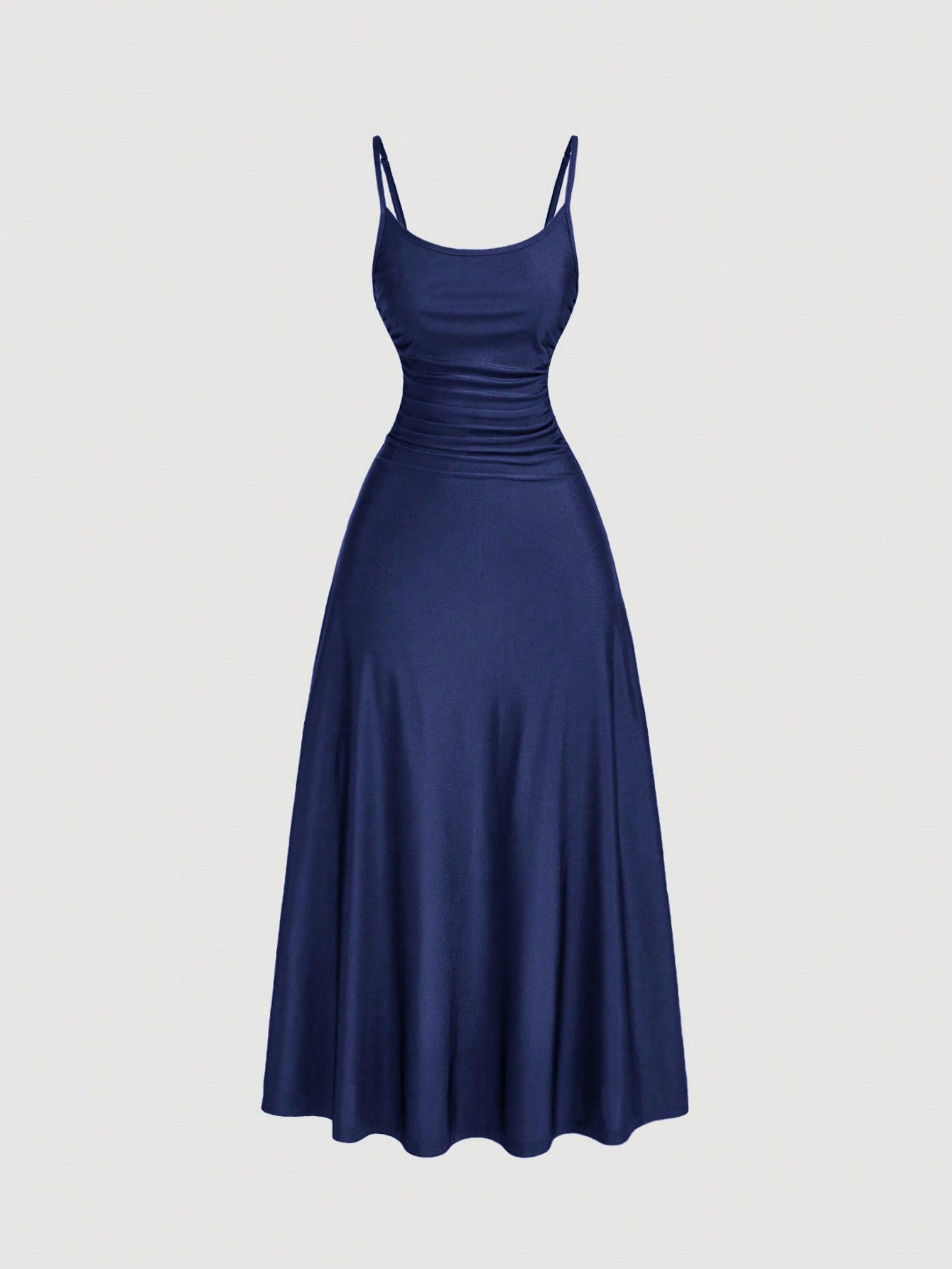 SHEIN MOD Women's Solid Color Ruched Waist Flared Hem Spaghetti Strap Dress,Semi Formal Dress,Elegant Tea Party Dress,Flowy Cruise Women Outfits Lavish Lady Store