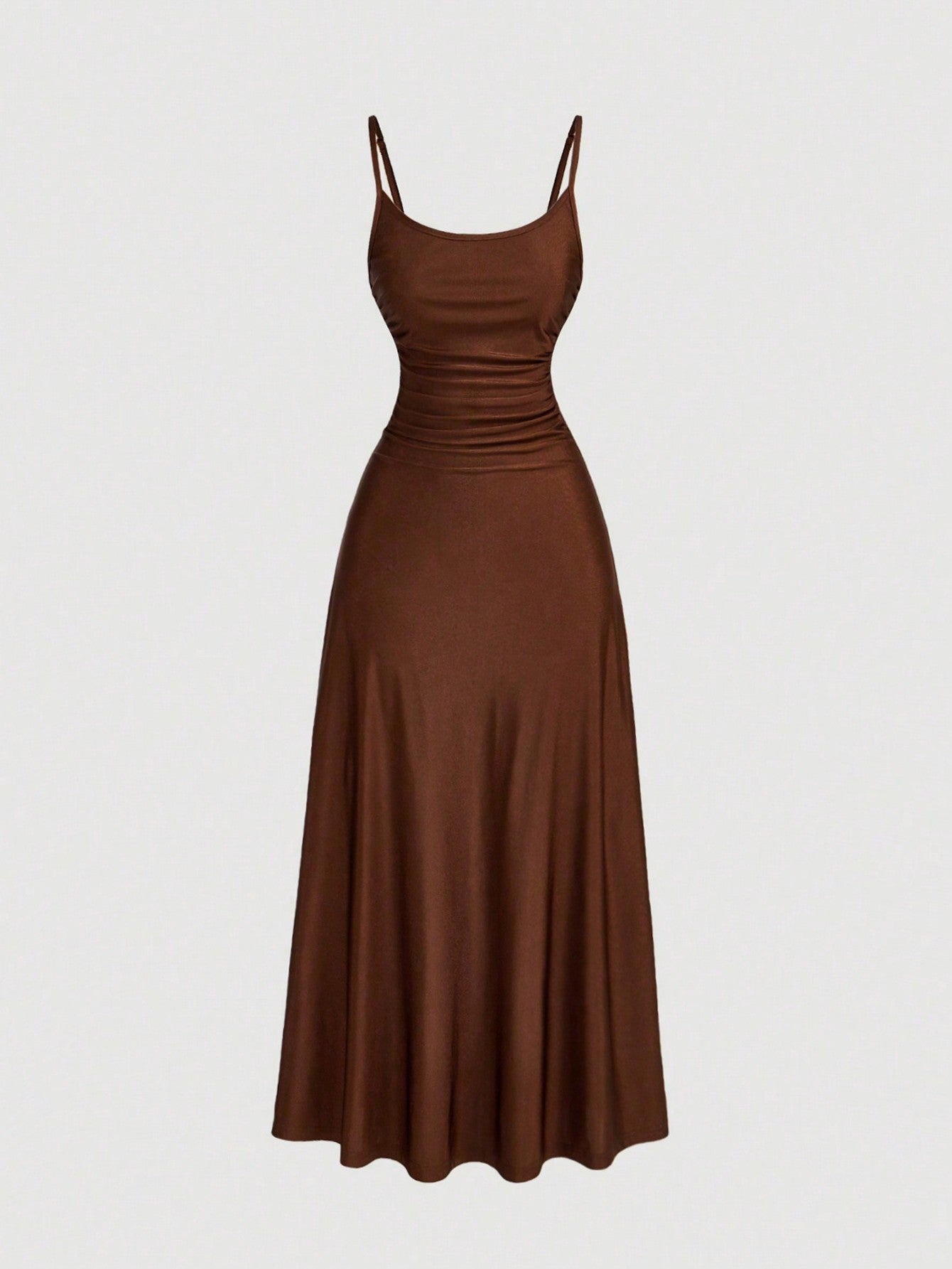 SHEIN MOD Women's Solid Color Ruched Waist Flared Hem Spaghetti Strap Dress,Semi Formal Dress,Elegant Tea Party Dress,Flowy Cruise Women Outfits Lavish Lady Store