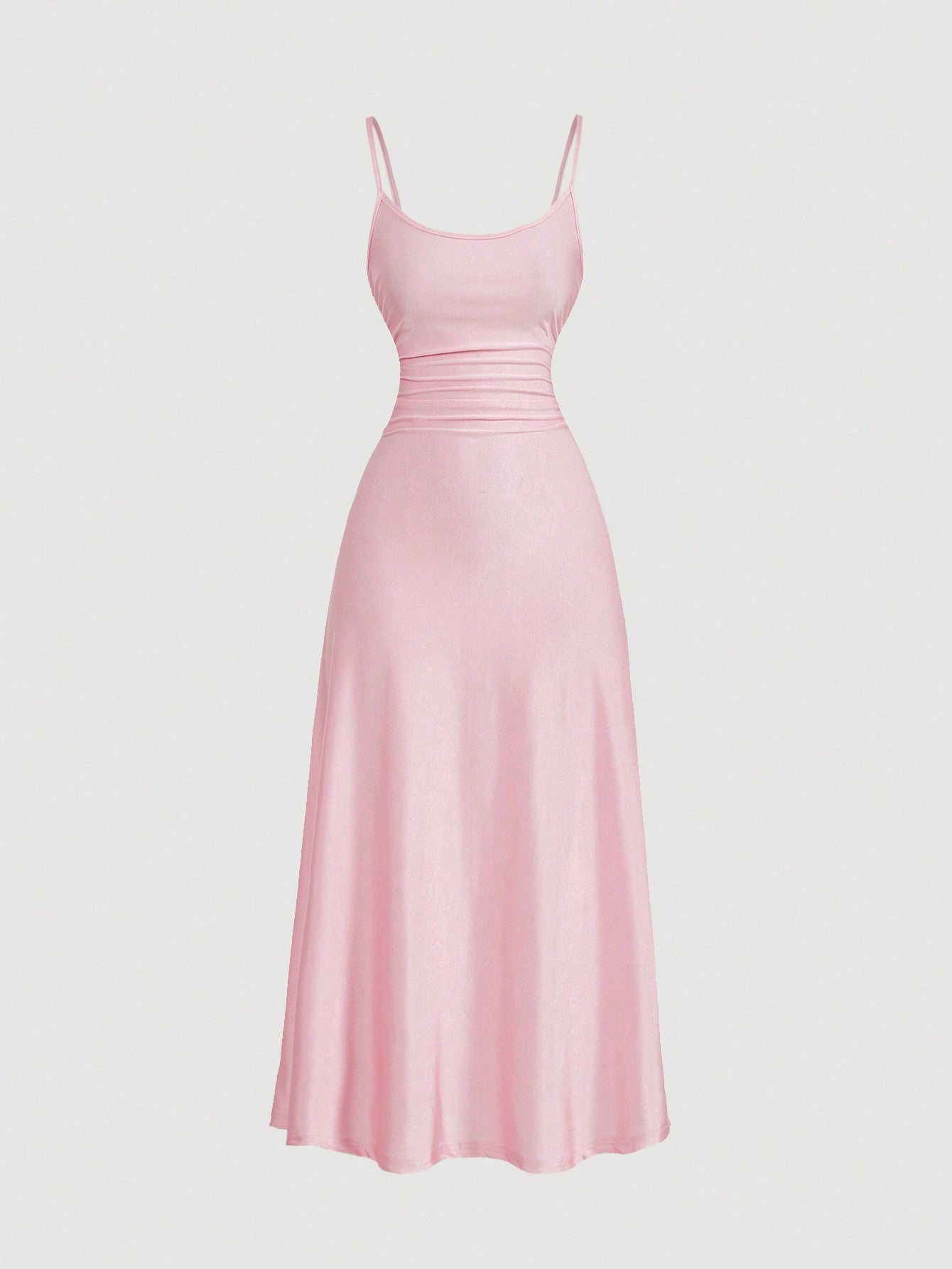 SHEIN MOD Women's Solid Color Ruched Waist Flared Hem Spaghetti Strap Dress,Semi Formal Dress,Elegant Tea Party Dress,Flowy Cruise Women Outfits Lavish Lady Store