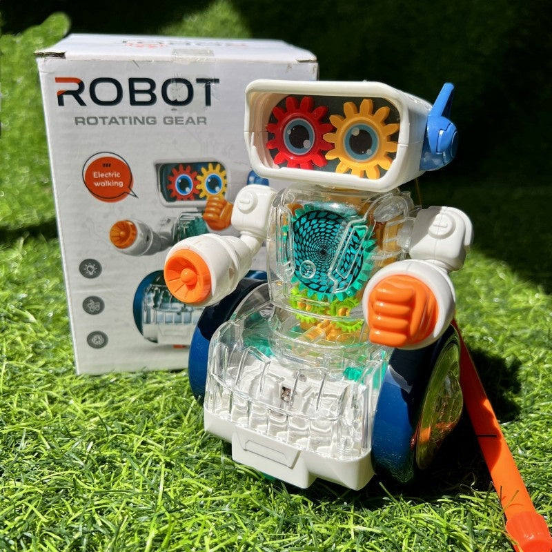 Children's Portable Electric Transparent Mechanical Gear Robot Colorful Luminous Music Lantern