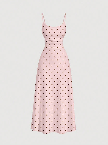 SHEIN MOD Women's Solid Color Ruched Waist Flared Hem Spaghetti Strap Dress,Semi Formal Dress,Elegant Tea Party Dress,Flowy Cruise Women Outfits Lavish Lady Store