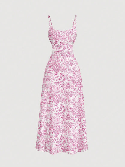 SHEIN MOD Women's Solid Color Ruched Waist Flared Hem Spaghetti Strap Dress,Semi Formal Dress,Elegant Tea Party Dress,Flowy Cruise Women Outfits Lavish Lady Store