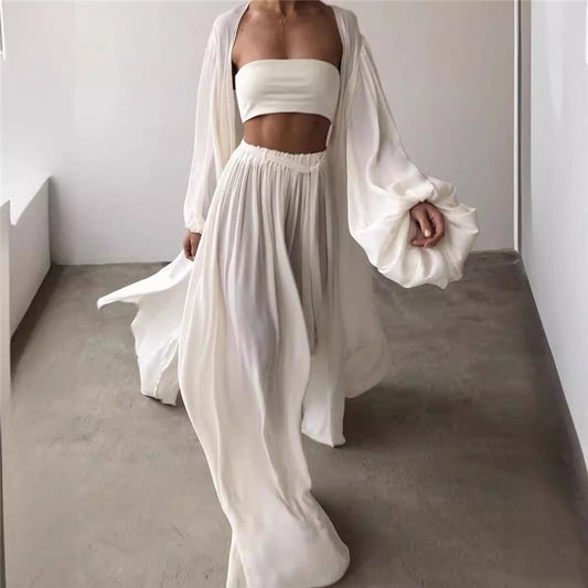 Solid Color Camisole Long Sleeve Jacket And Pants Set Shop1103320181 Store