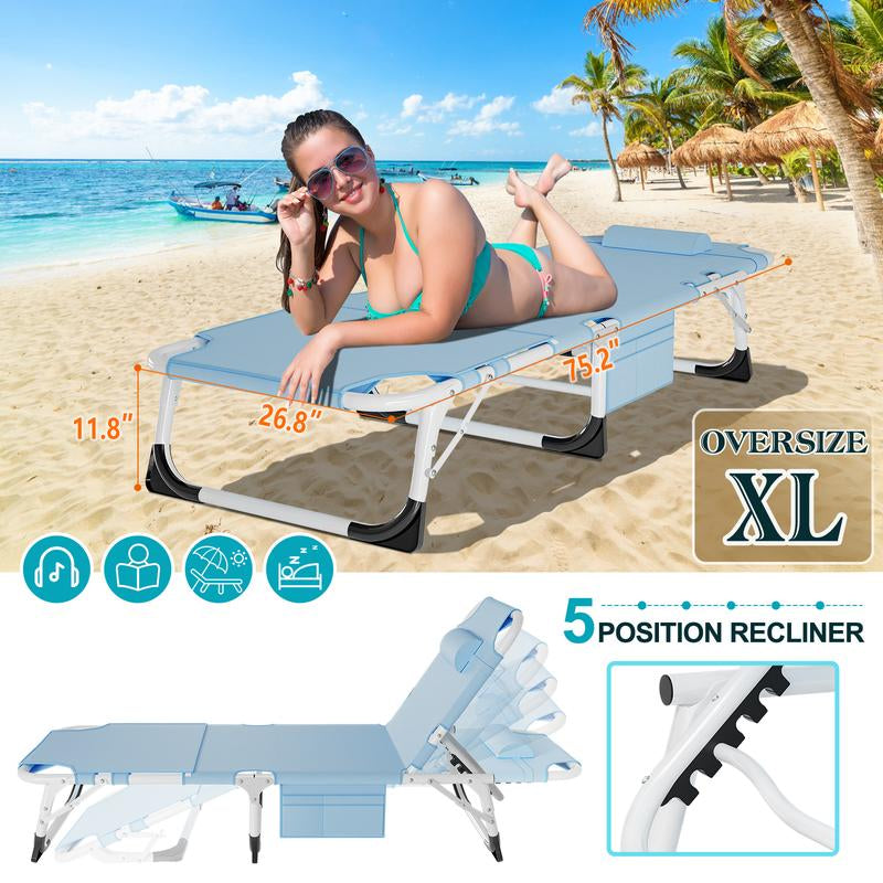 Docred Face down Tanning Chair with Cushion,Oversized 5-Position Recliner, Detachable Pillow, Portable Chaise Lounge for Sunbathing, Beach, Pool, Camping