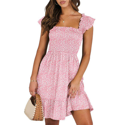 ANRABESS Womens Summer Casual Sleeveless Square Neck Smocked Ruffle Backless Boho Mini Dress 2025 Sundress Beach Vacation Outfits