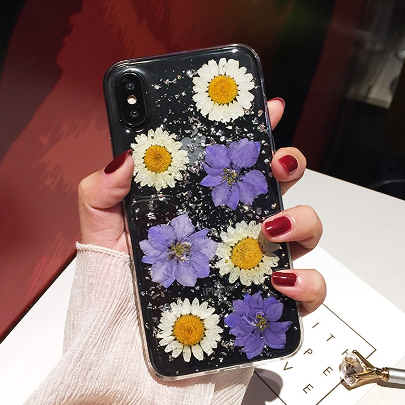 Compatible With Compatible With  , Qianliyao Dried Real Flower Cases For I  XR Case Handmade Clear Soft Back Cover For CJDropshipping