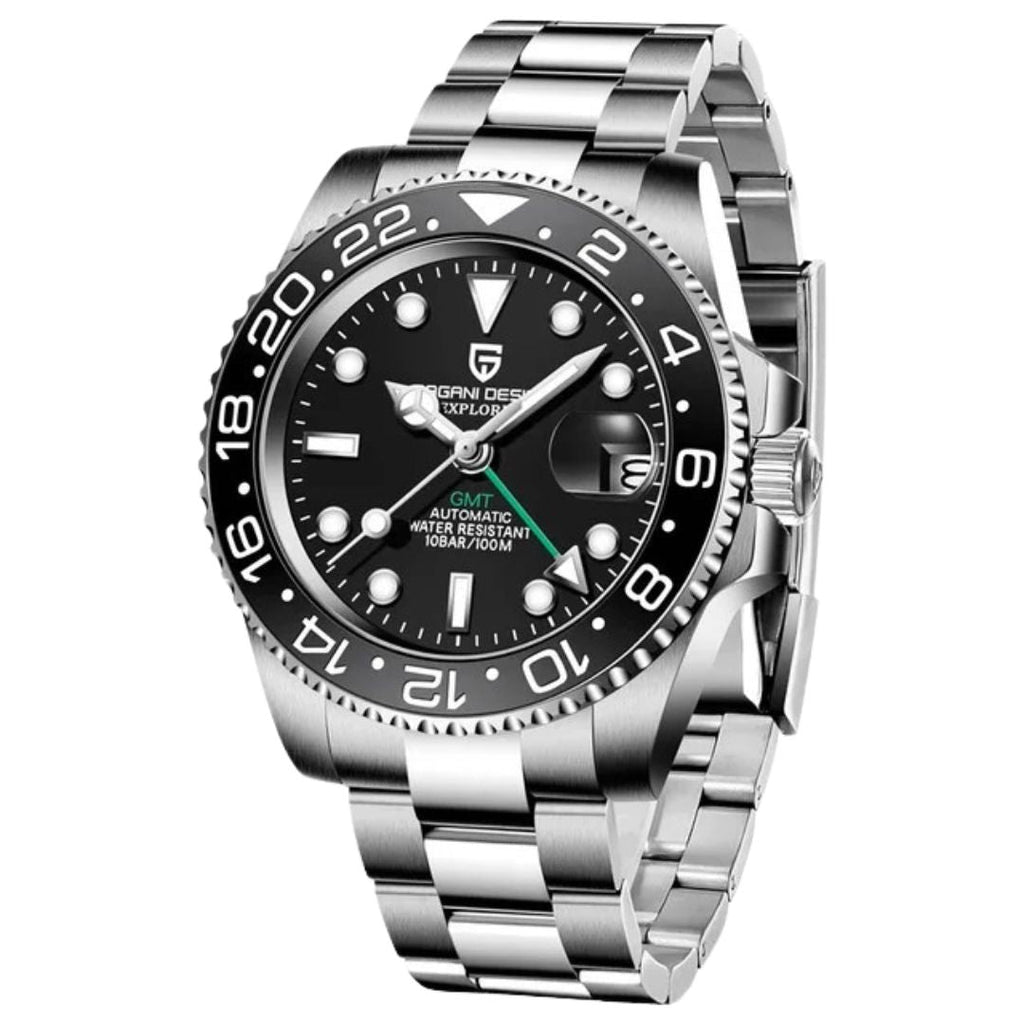 ELEGANCE® P1662 Men Watch Automatic Mechanical GMT Wristwatch Sapphire Glass Stainless Steel 100M Waterproof PAGANI DESIGN Men Watch Store