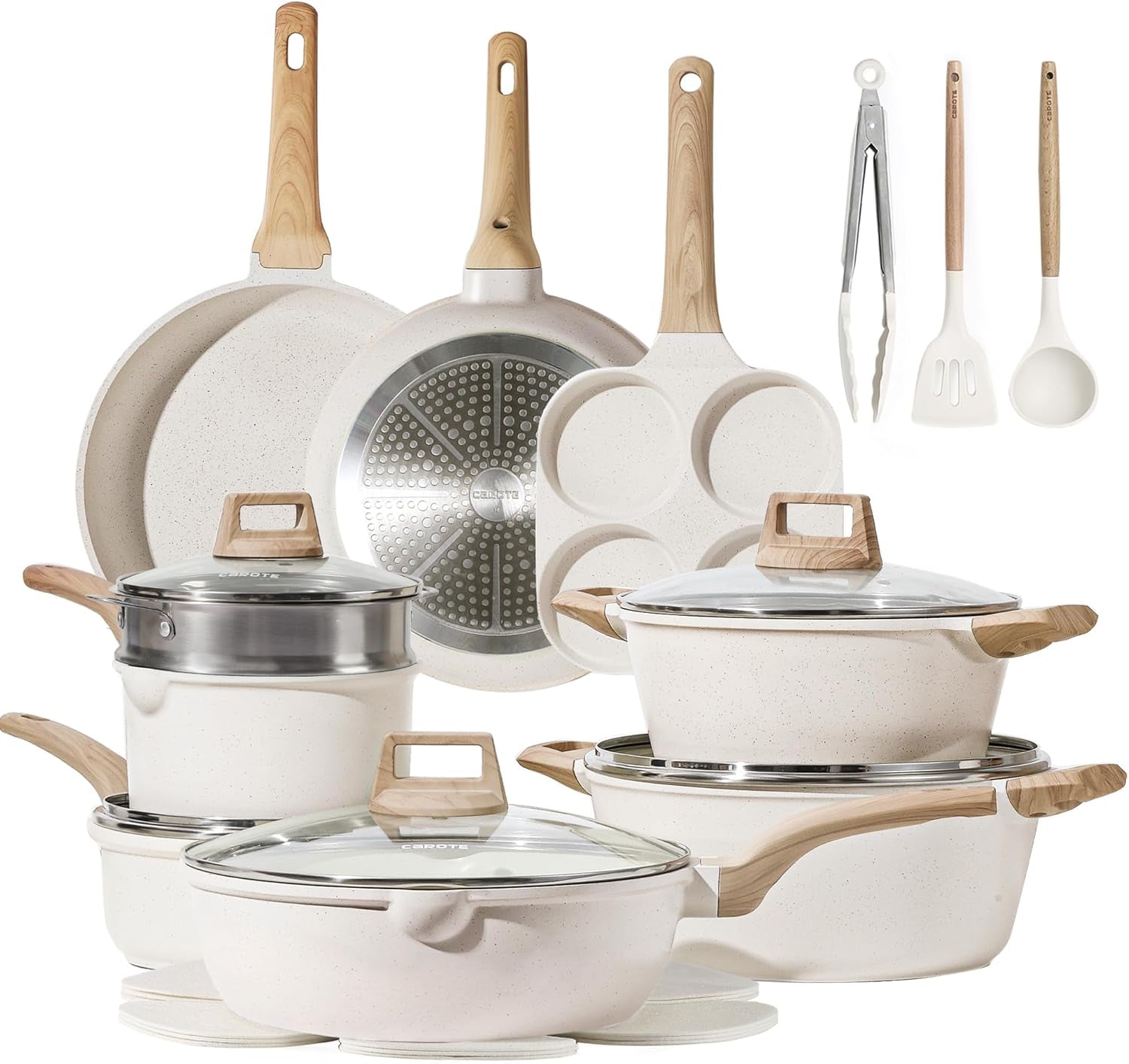 CAROTE 21Pcs Pots and Pans Set, Nonstick Cookware Sets, White Granite Induction Cookware Non Stick Cooking Set W/Frying Pans & Saucepans(Pfos, PFOA Free) Furniture Shopping Mall Store