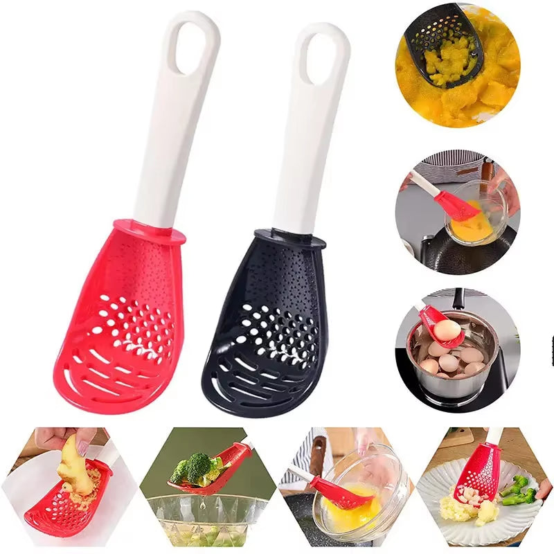 Multifunctional Cooking Spoon Kitchen Strainer Scoop to Cut Garlic Hanging Hole Potato Garlic Press Egg Tool Kitchen Accessory