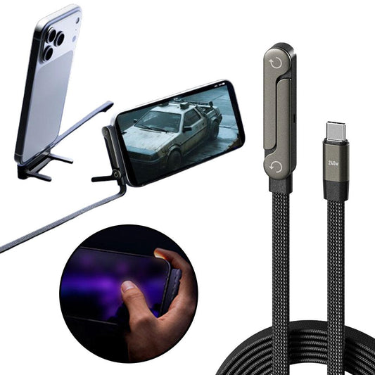Cable de datos con soporte plegable de carga rápida 2 en 1 Cable de datos Soporte plegable para teléfono/tableta Tipo C a Tipo C USB-A a Tipo C