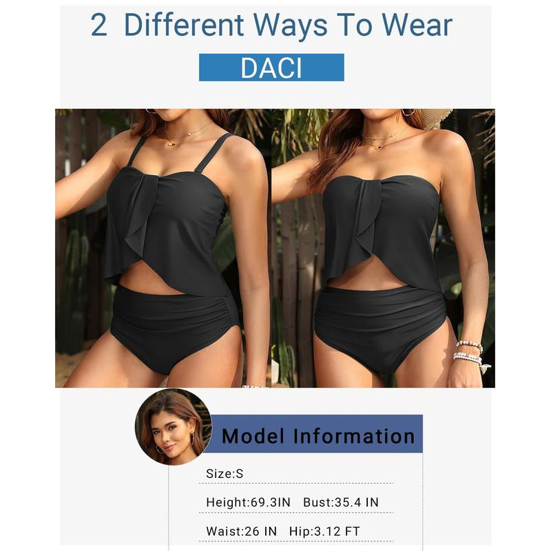 Daci Women Two Piece Tankini Swimsuits - Tummy Control Bathing Suits Bandeau Swim Top with High Waisted Bottom 2025 Dealsforyoudays