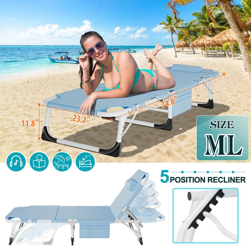 Docred Face down Tanning Chair with Cushion,Oversized 5-Position Recliner, Detachable Pillow, Portable Chaise Lounge for Sunbathing, Beach, Pool, Camping