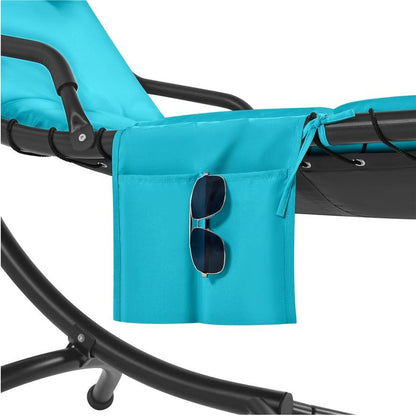 Yaheetech Outdoor Hanging Chaise Lounger with Stand, Swinging Lounge Chair with Built-In Pillow and Removable Canopy, 265 Lb Capacity
