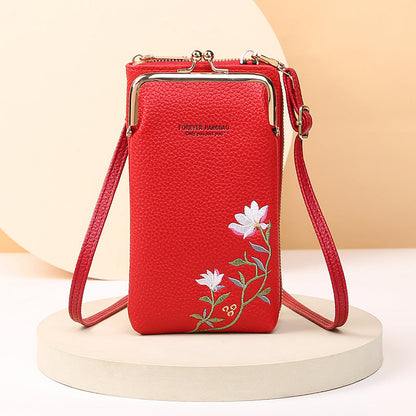 Embroidered Flower Phone Crossbody Bag with Lock - Shoulder Wallet HYX Fashion Life Store