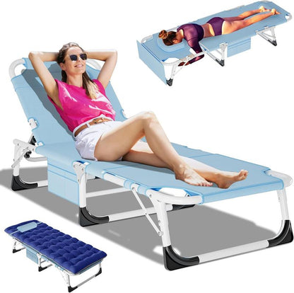Docred Face down Tanning Chair with Cushion,Oversized 5-Position Recliner, Detachable Pillow, Portable Chaise Lounge for Sunbathing, Beach, Pool, Camping