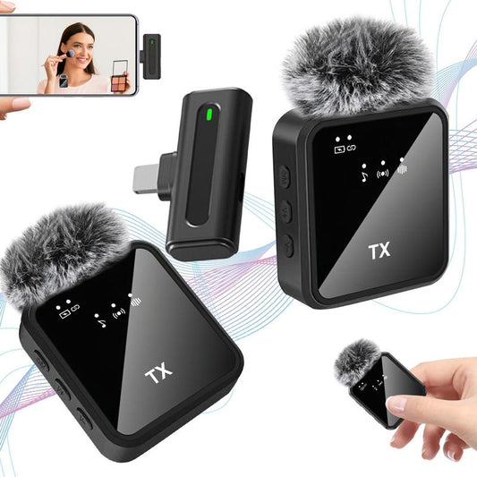 Wireless Lavalier Lapel Microphone, Professional Noise Reduction Recording Clip Mic for Creator Interview, Portable Microphone for Iphone & Type C Devices