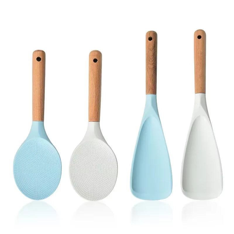 Silicone Rice Shovel Spoon Kitchenware with Long Wooden Handle Household Non-Stick Big Cooking Spatula Scoop Kitchen Gadgets