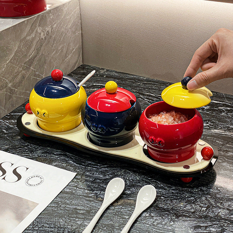Ceramic Household Cute Seasoning Jar With Lid