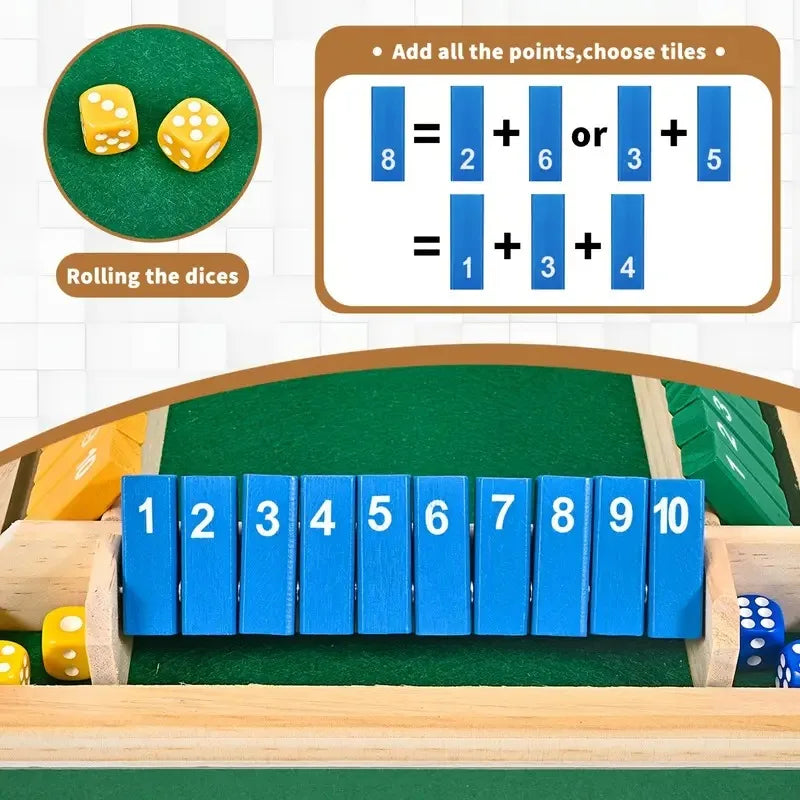 2-In-1 Wooden Dice Game Board, Family Party Fun Board Game, Multi-Color Chessboard Number Game, Ideal for Family Gatherings